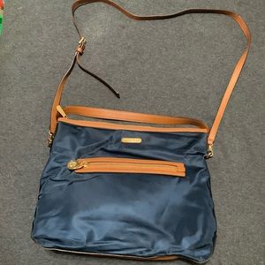 Michael Kors Navy Blue and Leather Nylon Crossbody